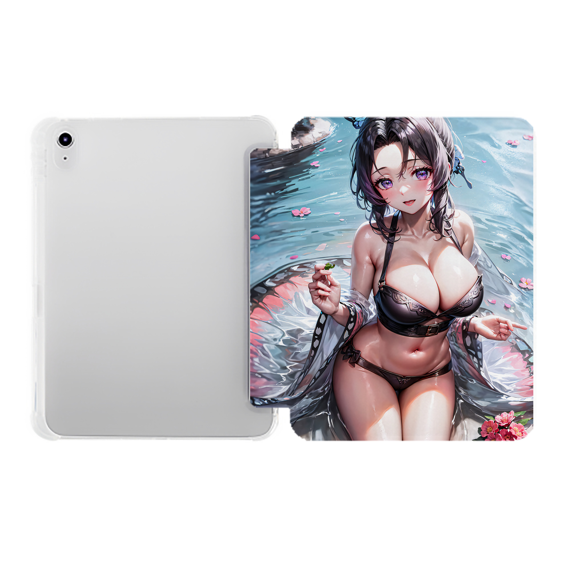 （画像用） 鬼滅の刃（きめつのやいば）蟲柱-胡蝶 しのぶ／こちょう しのぶ Kochou Shinobu IPad ケース ペン収納付き 三つ折りスタンド PUレザー×シリコン 対応機種9.5/10.5/10.9インチ